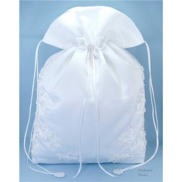 White Satin Bridal Money Bag Pearl Lace Wedding Card Envelope Purse Large - Picture 2 of 5